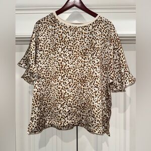 Hayden Los Angeles Leopard Print Blouse • Ruffle Sleeve Top • Size L